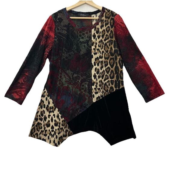 Calessa Velvet Burnout Tunic Top Womens L Artsy Edgy Boho Whimsigoth Mob Wife - Picture 1 of 16